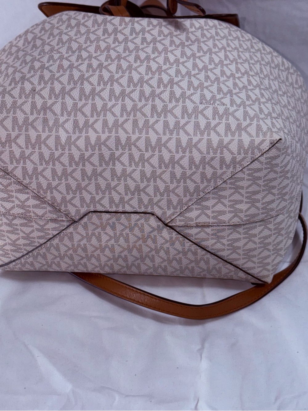 Michael Kors Junie Medium Monogram Backpack Cream Vanilla Brown Leather Flap Bag - Picture 12 of 12